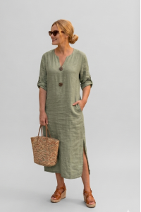 Сукня льон (48-62) IRINA  Size Plus  оливка